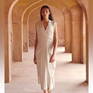 Mirth Biarritz 100% Cotton Ivory/Black Striped Dress Sz-L